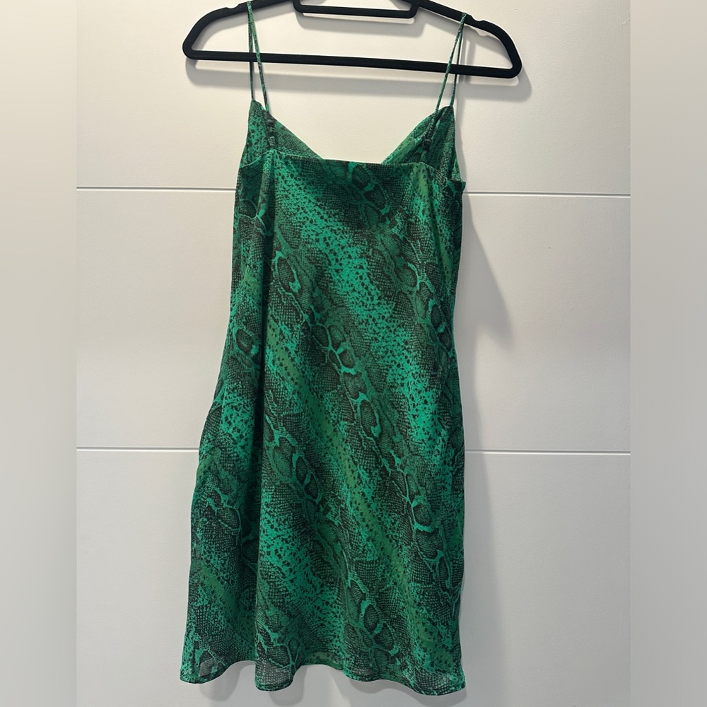 NBD Revolve Maisie Green Snakeskin Cowl Neck Mini Dress | Size S - Picture 10 of 14